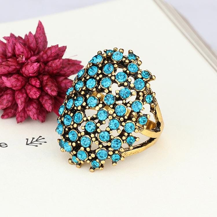 3PCS Women Charms Bohemia Jewelry Antique Resin Ethnic Rings, Ring Size:7 (Blue)