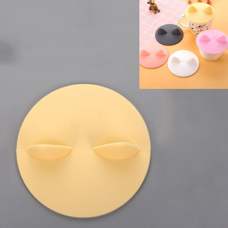 Silicone Cartoon Cat Ear Shape Universal Water Cup Lid Round Non-toxic Cup Lid (Yellow)