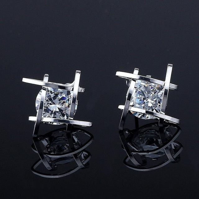 Women Fashion Zircon Earrings Toe (Square Silver)