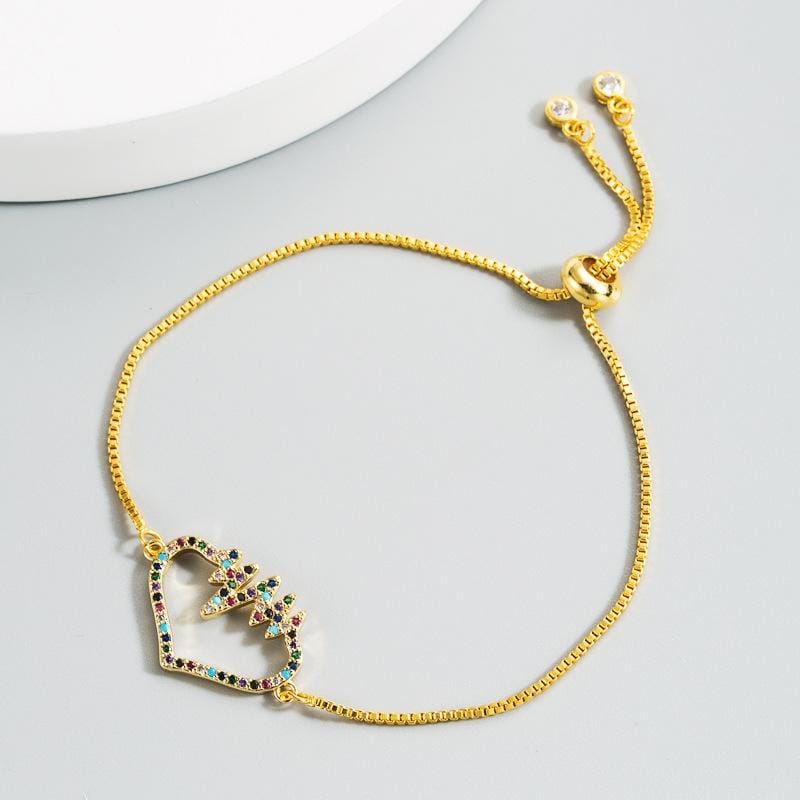 Hollow Heartbeat Heart-shaped Bracelet Female Micro-inlaid Colorful Zircon Pull-out Copper Bracelet