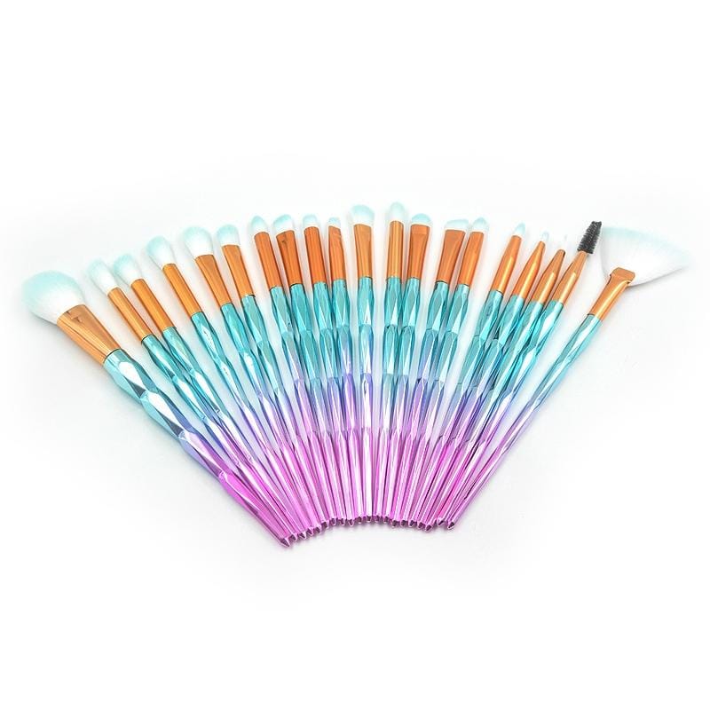 20 in 1 Diamond Handle Eye Brush Multi-functional Makeup Brush, Pink+Blue Handle and Sky Blue Brush (Style1)