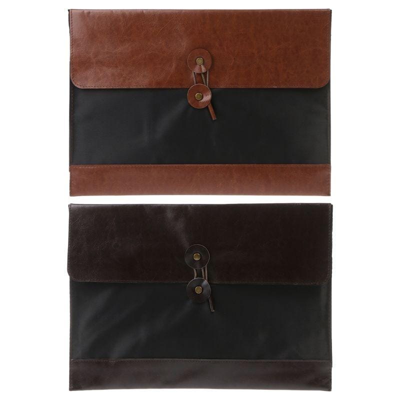 A4 Organ Bag PU Leather Document Bag Briefcase Storage Bag Office Folder (Dark Brown)