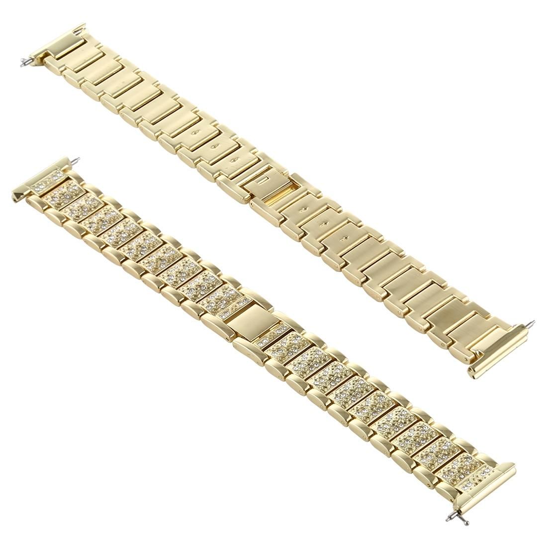 For Fitbit Versa Diamond-studded Stainless Steel Replacement Wrist Strap Watchband (Gold)