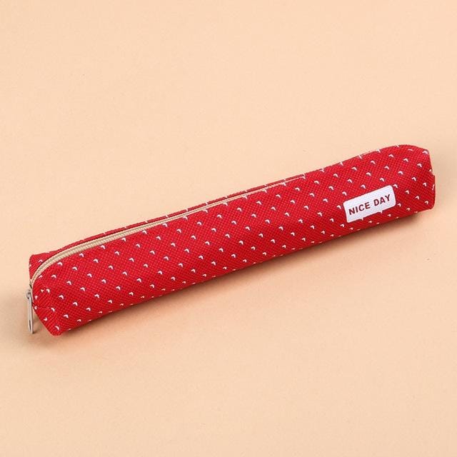 Kawaii Small Fresh Long Strips Candy Color Canvas Zipper Pencil Case (Red)