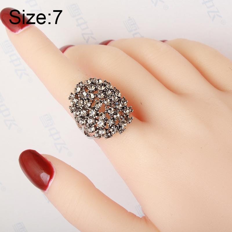3PCS Women Charms Bohemia Jewelry Antique Resin Ethnic Rings, Ring Size:7 (Black)