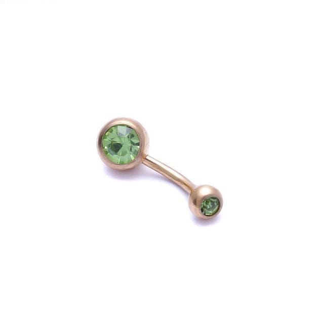 5 PCS Human Perforated Jewelry Electroplated Gold Double-drilled Umbilical Ring Czech Drill Umbilical Nails Thick Rod Earrings Punk Style (Green)