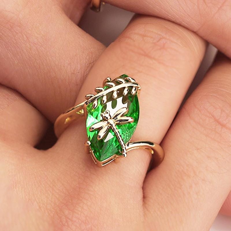 Women Creative Dragonfly Green Ring Jewelry, Ring Size:7 (Green)