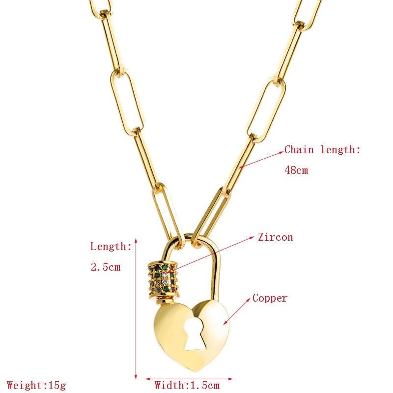 Exquisite Clavicle Chain Inlaid Zircon Lock Pendant Necklace, Style:White Zirconium