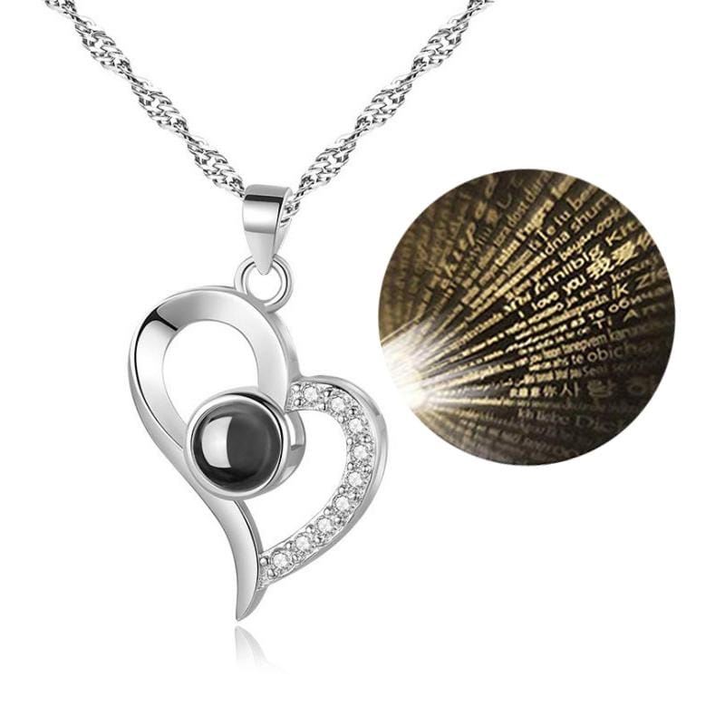 100 Language I Love You Projective Girl Heart Pendant Necklace Jewelry (Style1)