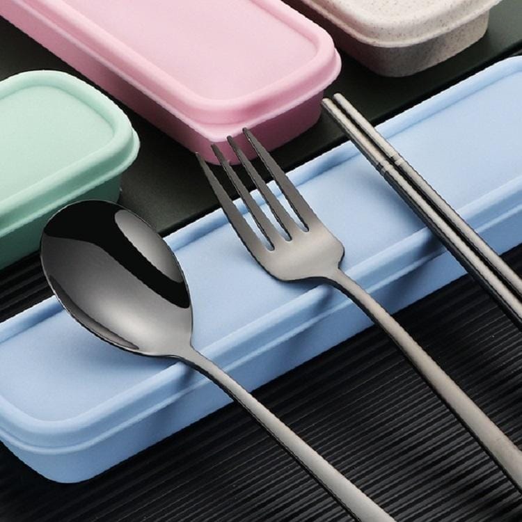 Stainless Steel Tableware Student Office Worker Portable Tableware Set, Specification:3 PCS / Set, Color:Gold