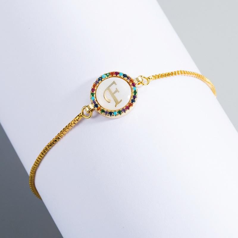 English Letter Bracelet Couple Girlfriends DIY Bracelet Men Women Micro Inlaid Zircon Rainbow Bracelet (F)