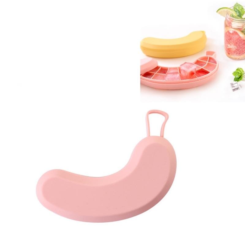 DIY Ice Cube Mold Creative Fruit Shape Ice Box with Lid, Style:Banana (Pink)
