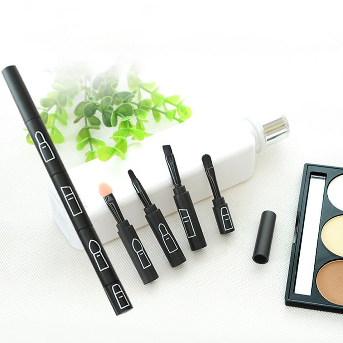 5564 4 in 1 Eyeshadow Eyebrow Brush Lip Brush Sponge Brush Pencil Portable Multifunction Makeup Brush Set (Khaki)