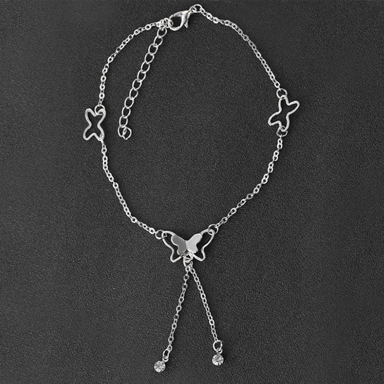 Butterfly Pendant Anklets Foot Chain Summer Yoga Beach Leg Bracelet Handmade Anklet Rose Gold Silver Color Jewelry (Silver)