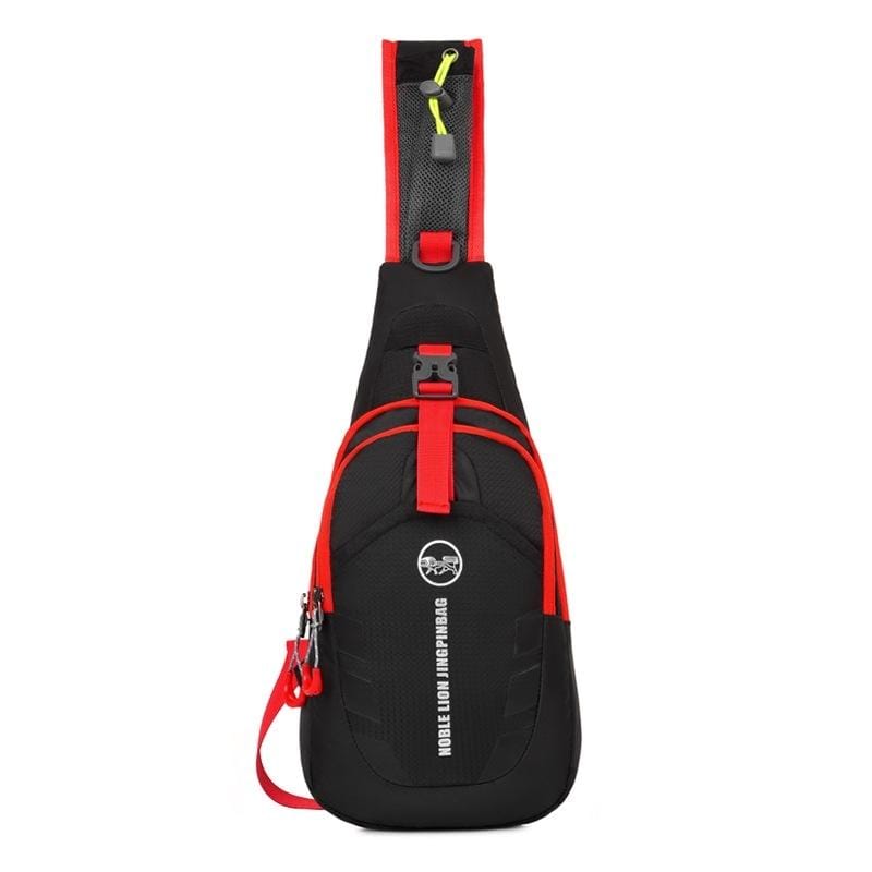 Motorcycle Waterproof Nylon Backpack Convenient Motorbike Chest Bag Backpack Camping Hiking Running Outdoor Sport Bag (Black Red)