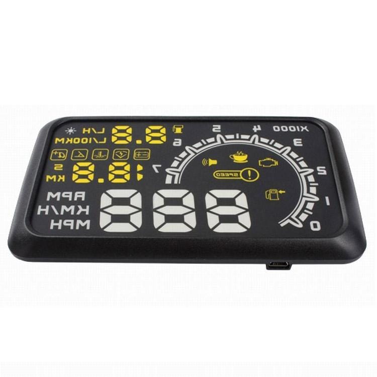 W02 5.5 inch Car OBDII HUD Warning System Vehicle-mounted Head Up Display Projector with LED, Support Fuel Consumption & Over Speed Alarm & Water Temperature