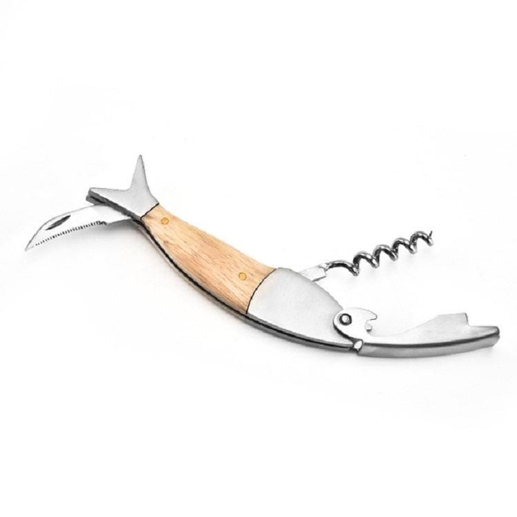 Fish Shape Wine Opener Wine Multifunctional Corkscrew with Wooden Handle