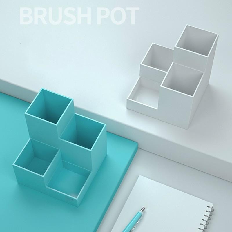 Four-dimensional Pen Holder Office Desk Classification Student Plastic Multifunctional Storage Tube (White)