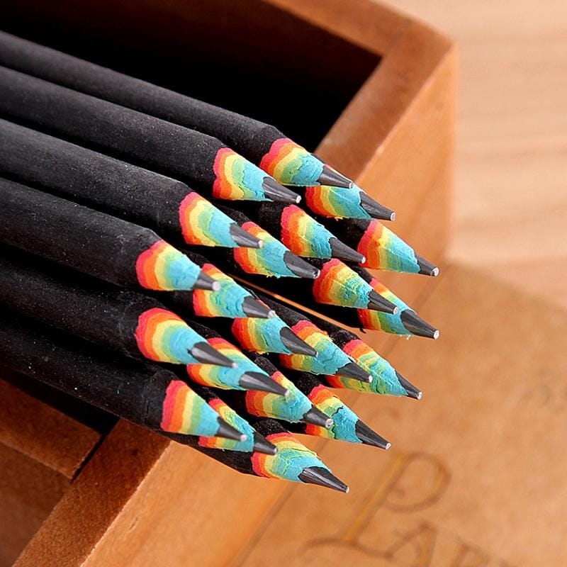 12 PCS Rainbow HB Environmental Pencil Paper Rod Pen (12 PCS White)