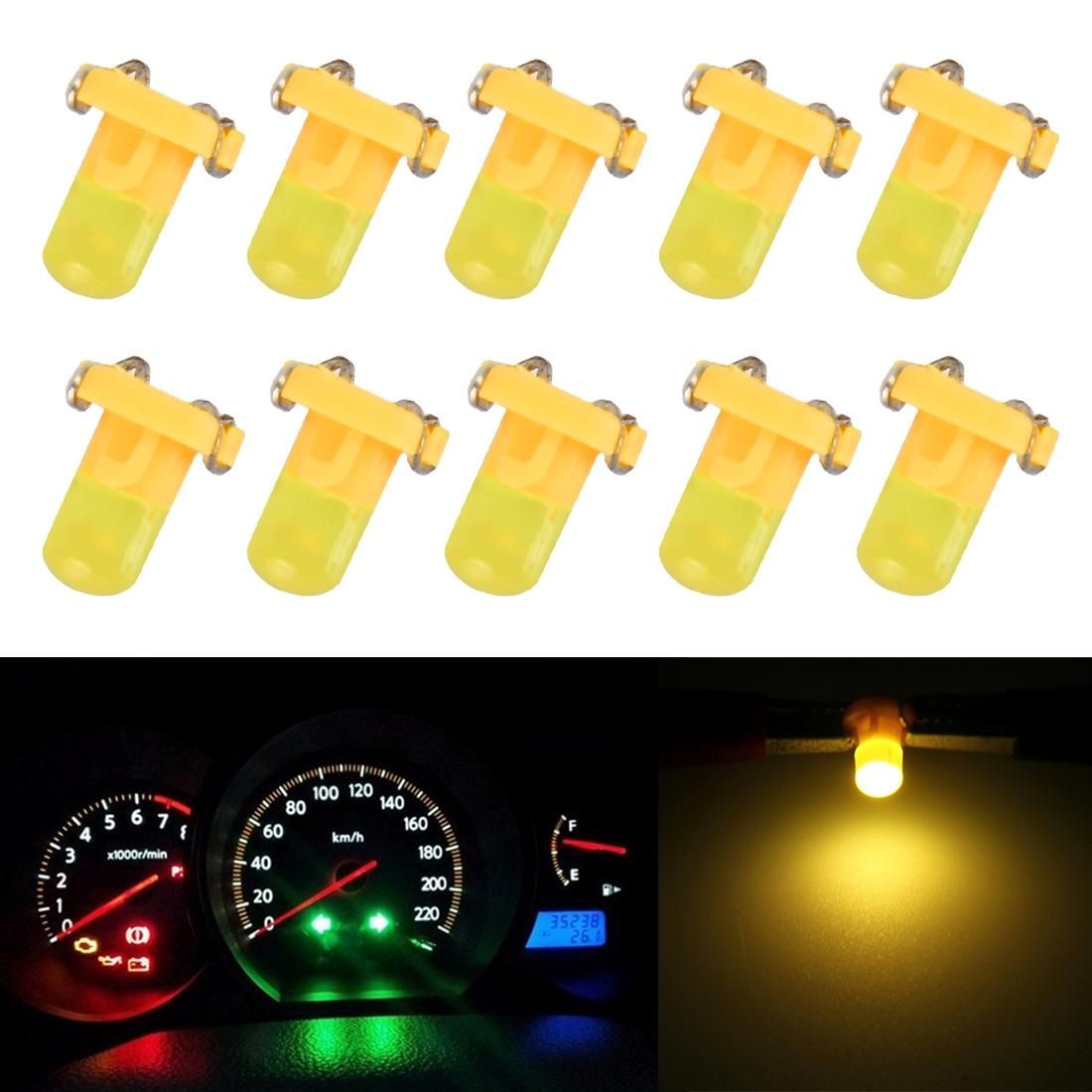 10 PCS 2W T3 Wedge Instrument Panel LED Light Dashboard Gauge Cluster Indicator Lamp Bulb (Amber)