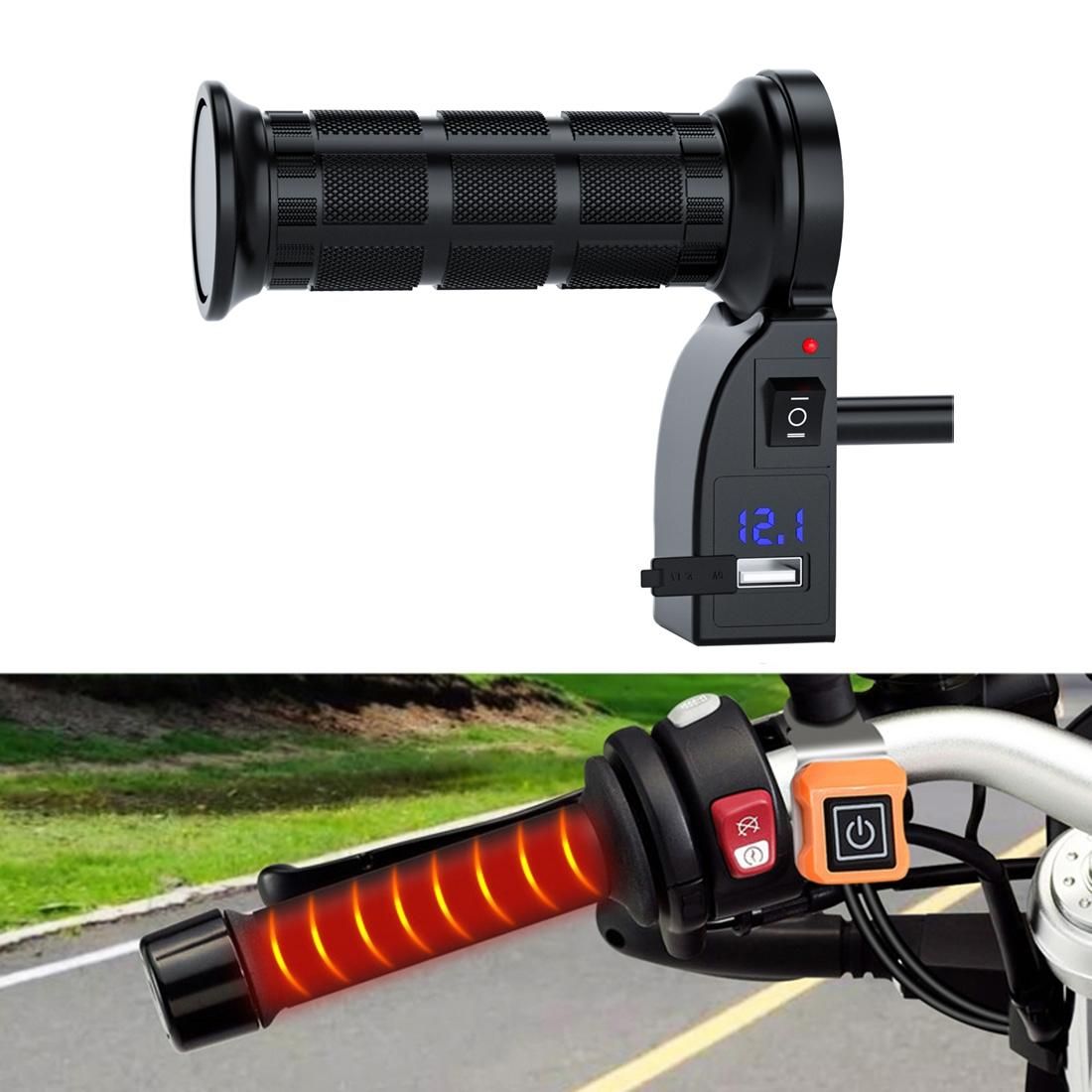 CS-503A3 Motorcycle Modified Electric Heating Hand Cover Heated Grip Handlebar with Digital Voltmeter (Blue)