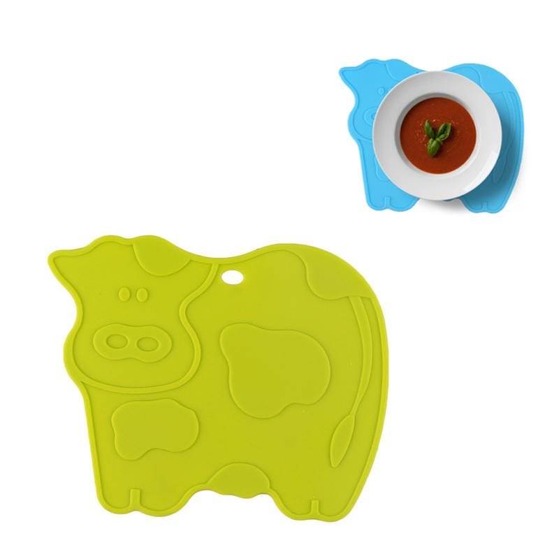 Creative Cartoon Animal Cow Silicone High Temperature Heat-resistant Placemat (Green)