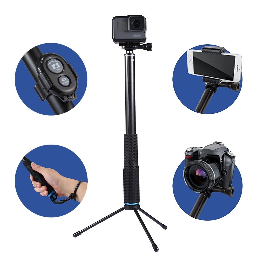 Anti-skid Extendable Self-portrait Handheld Diving Telescopic Monopod Holder Set with Phone Remote Controller & Tripod & Phone Holder for GoPro & Xiaoyi Camera & Smartphones, Full Length Max: about 1m (Blue)