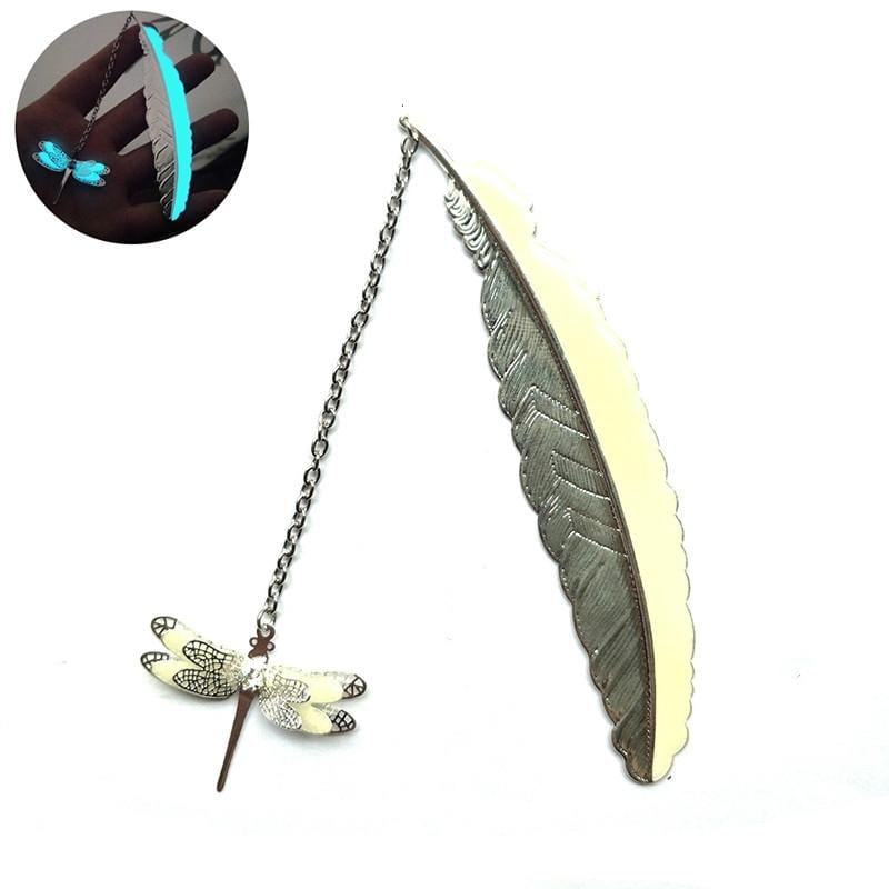 Luminous Pure Copper Feather Bookmark Retro Dragonfly Butterfly Bookmark (Silver Dragonfly)