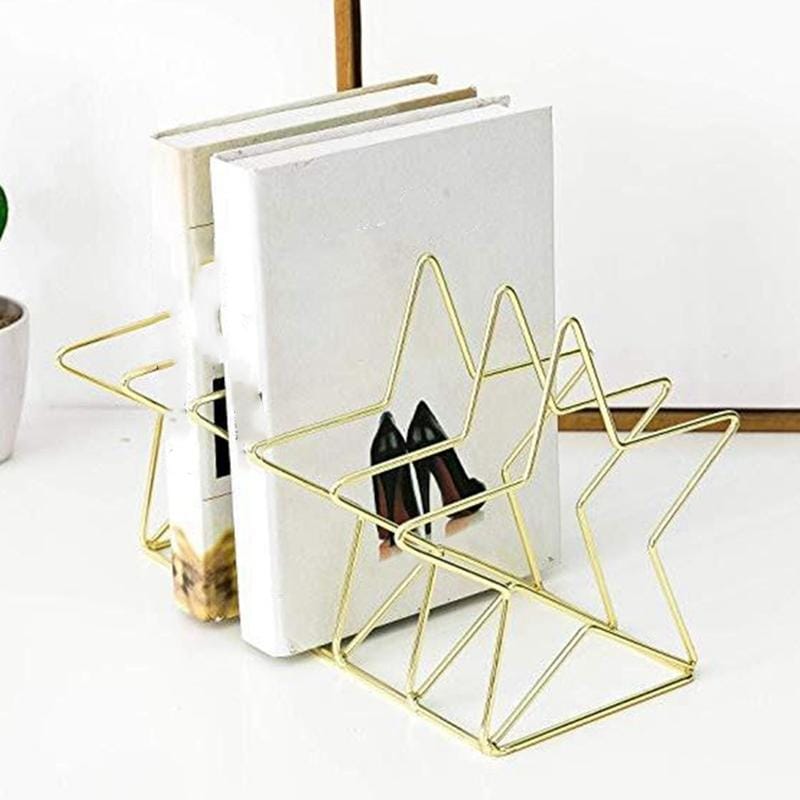 Gold S Shape Electroplated Bookend Desk Organizer Desktop Office Home Bookends Book Holder Book Stand Creative Bookshelf (Gold)