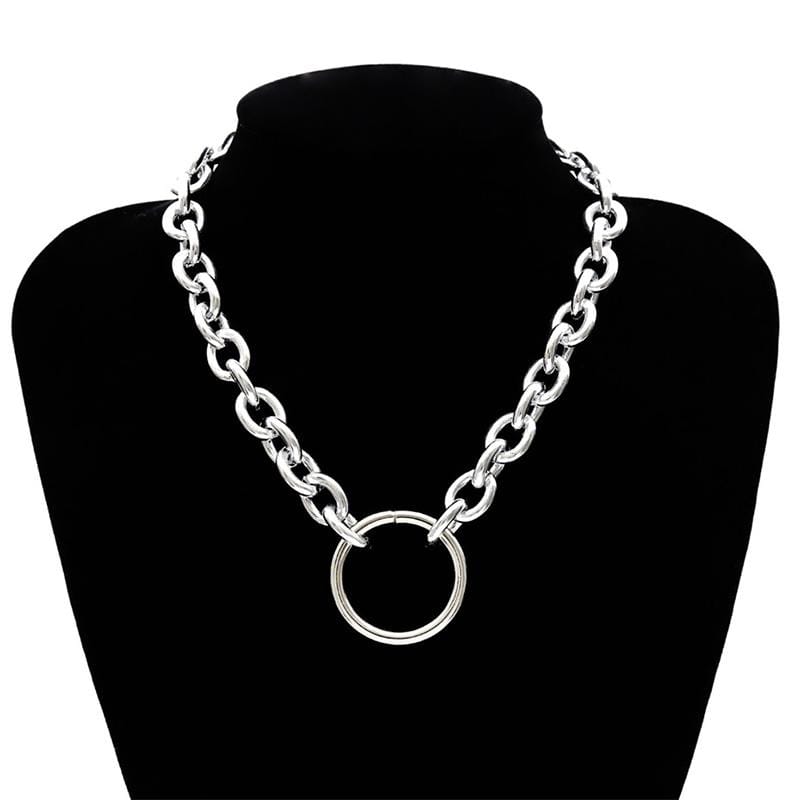 Vintage Punk Metal Circle Simple Necklace Jewelry Sets (Silver Necklace)