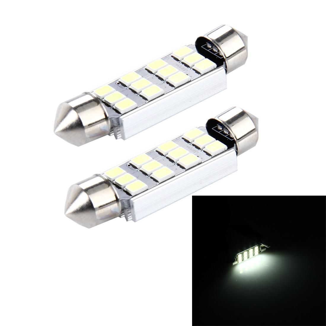 2 PCS 3.5W 250 LM 6000K 41MM 12 SMD-2835 LEDs Bicuspid Port Decoding Car Dome Lamp LED Reading Light, DC 12V (White Light)