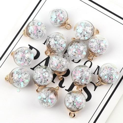 50pcs 16mm Colorful Transparent Glass Ball  Star Charms Pendant (White)