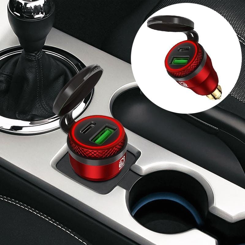 Motorcycle European-style Small-caliber Aluminum Alloy QC 3.0 + PD Fast Charge USB Charger, Shell Color:Red (Red Light)
