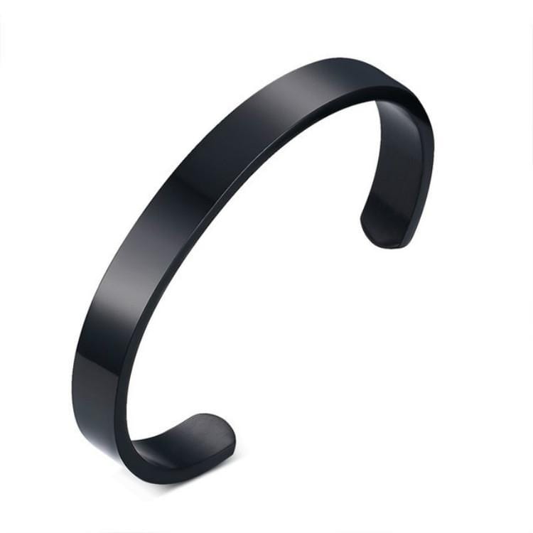 8mm Width Women Men Stainless Steel Surface Bracelet Bangle (Black)