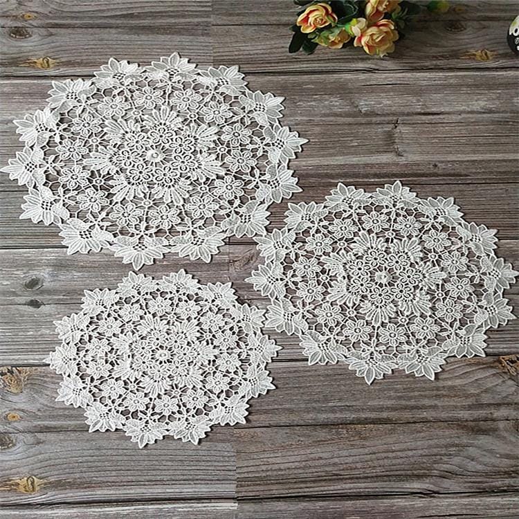 White lace embroidered placemat vase placemat placemat kitchen coffee table decorative pad Diameter 36cm (White)