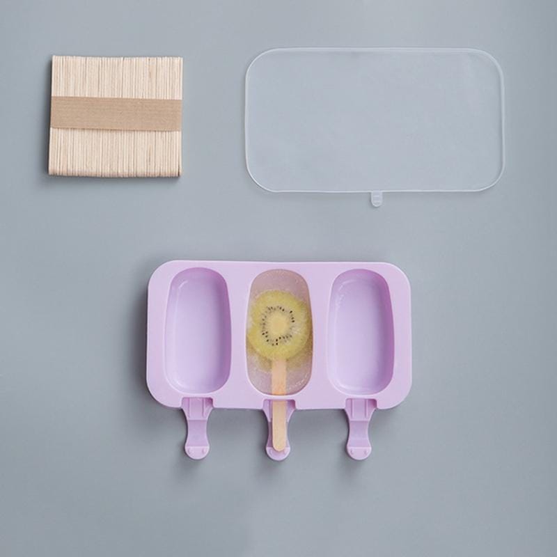 Silicone Cartoon Children Homemade Popsicle Ice Cream Mold Set with Wooden Sticks (Oval)