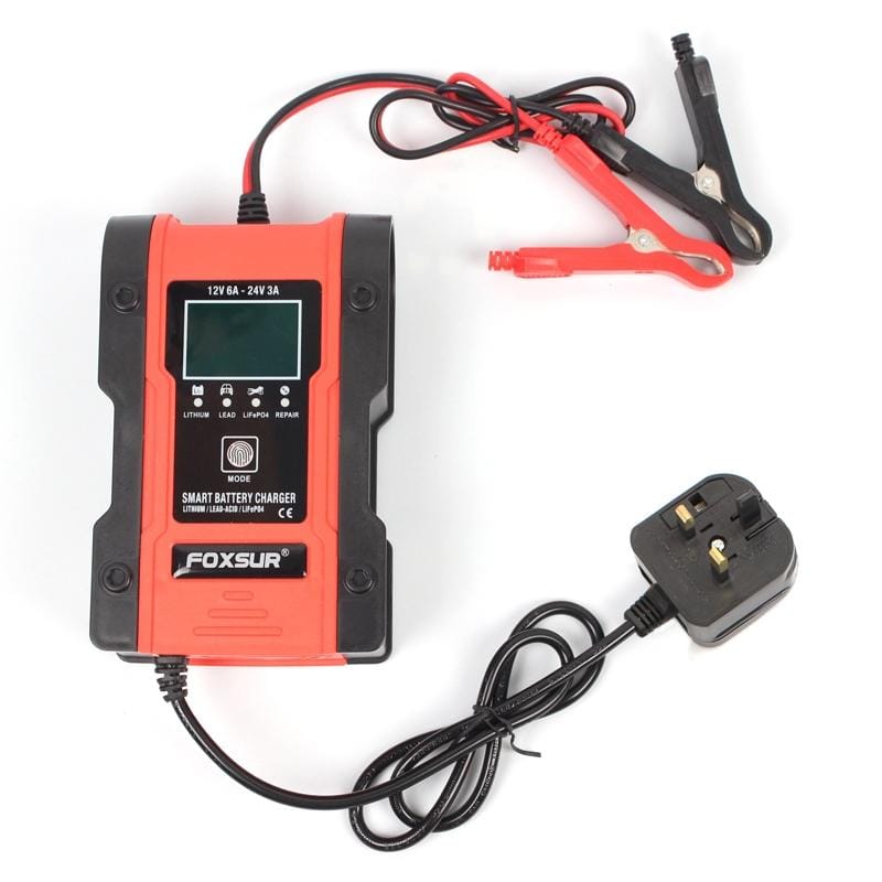 FOXSUR 12V-24V Car Motorcycle Repair Battery Charger AGM Charger Color:Red (UK Plug)