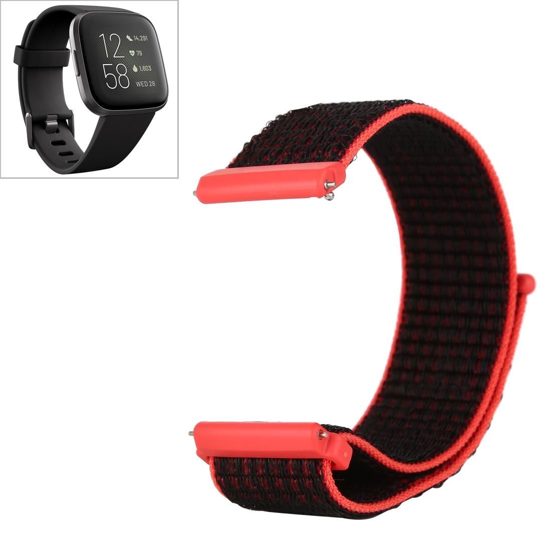 For Fitbit Versa / Versa 2 Nylon Watchband with Hook and Loop Fastener (Black Red)
