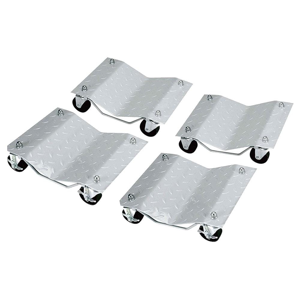 4 PCS V-shaped Non-slip Diamond Car Wheel Dolly with 3 inch Casters & Brakes, Bearable Weight: 1000lbs (Silver)