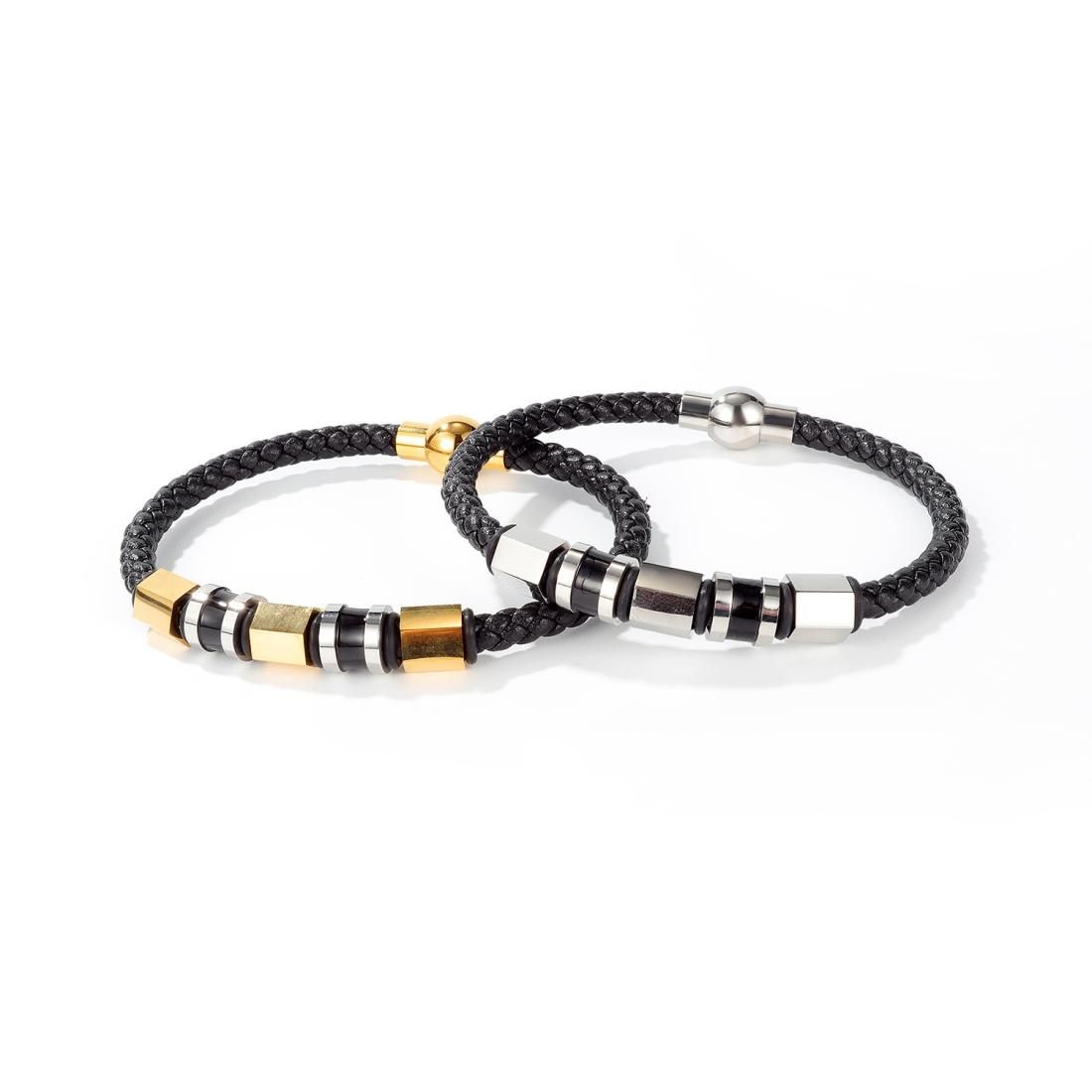 OPK 1399 Braided Leather Rope Bracelet Men Titanium Steel Bracelet, Color:Gold