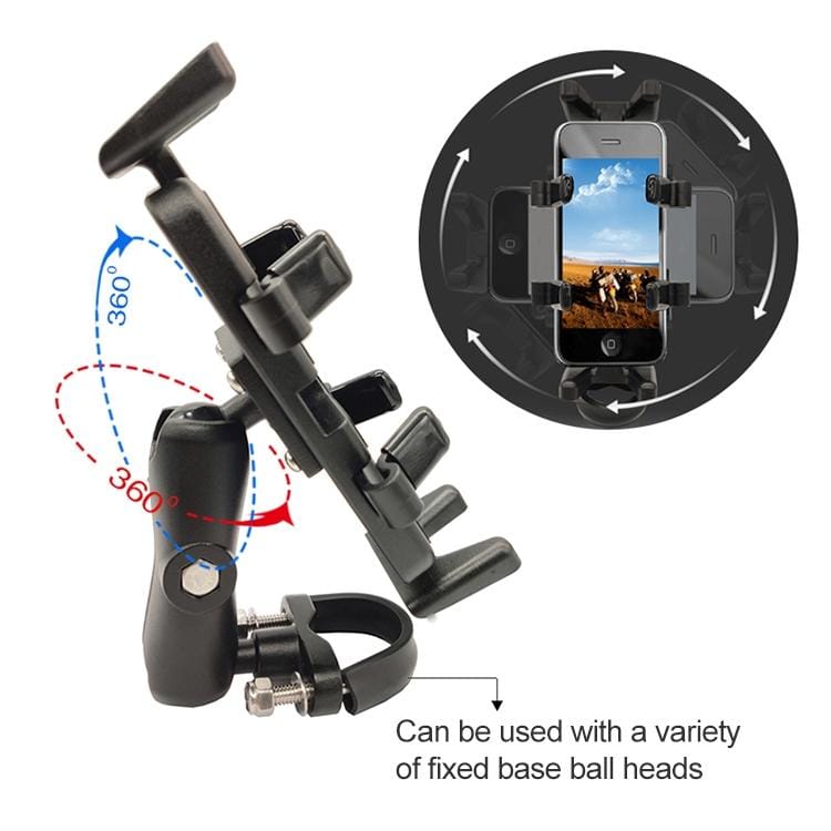 Universal T-shaped Ball Head Motorcycle Handlebar Multi-function Mobile Phone Holder, Suitable for Mobile Phone Width: 5.5-9.5cm  