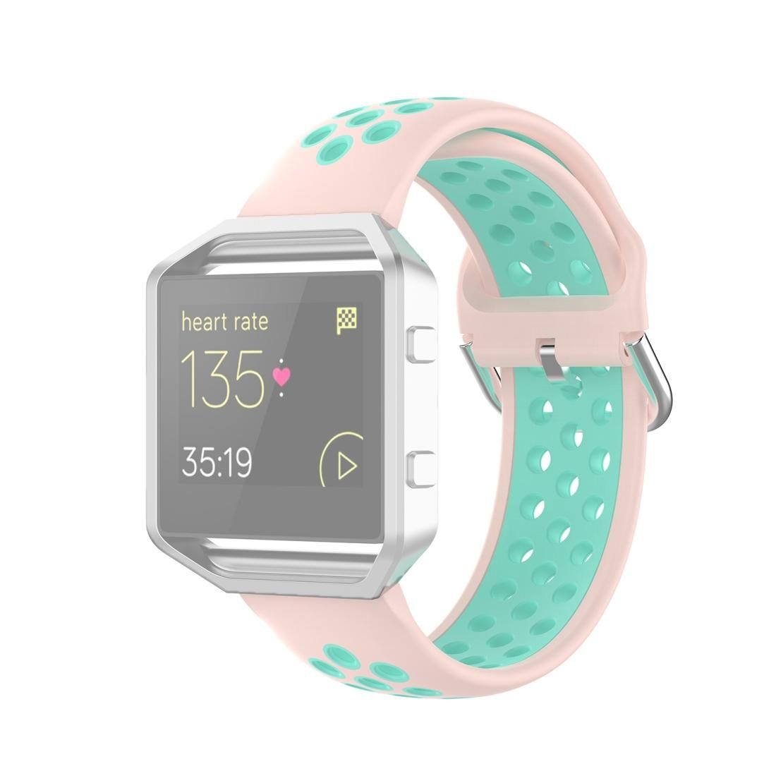 For Fitbit Versa 2 / Versa / Versa Lite / Blaze 23mm Sports Two Colors Silicone Replacement Strap Watchband (Light Pink Teal)