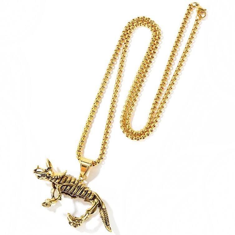 OPK 1669 Retro Dinosaur Skeleton Pendant Personality Men Titanium Steel Unicorn Necklace, Color:Gold Pendant+Chain