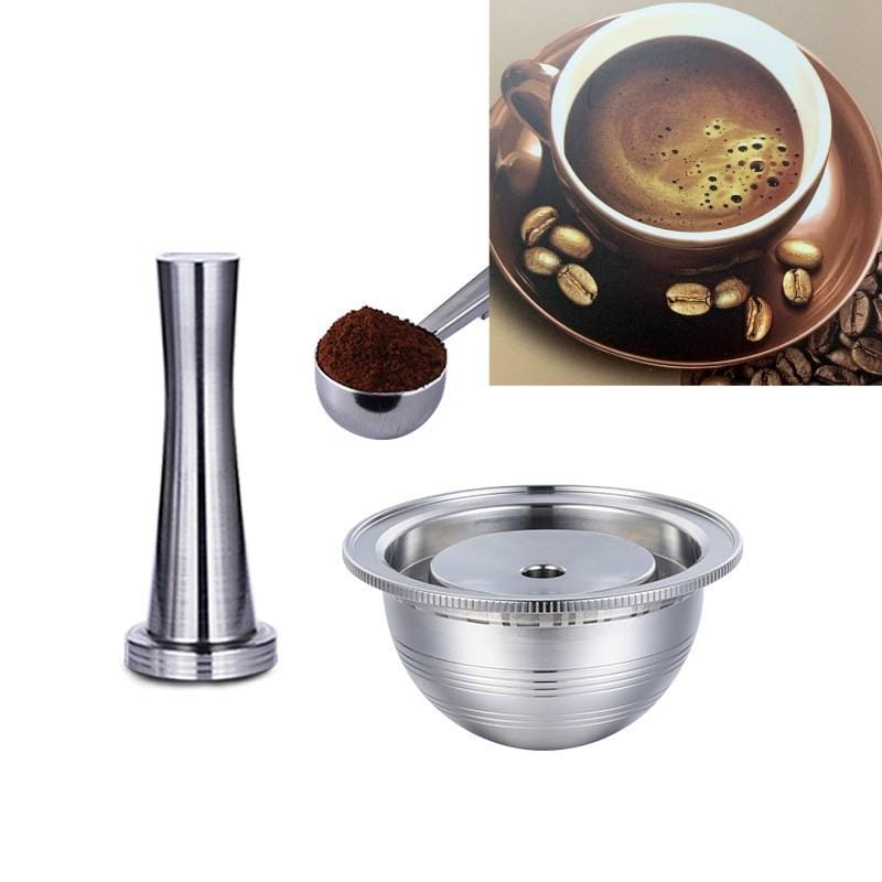 Coffee Capsule Shell Reusable Coffee Filter Stainless Steel Coffee Filter Tool, Style:Coffee Capsule+Powder Hammer