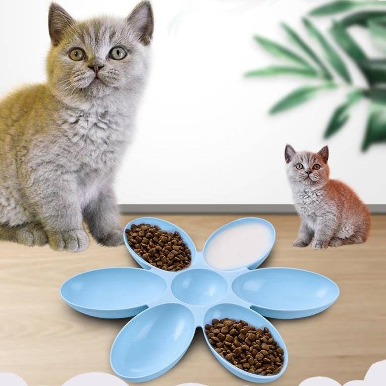 Cat and Dog Bowl Teddy Short Rice Bowl Family Pets Six-sided Petal Type Pet Supplies (Blue)