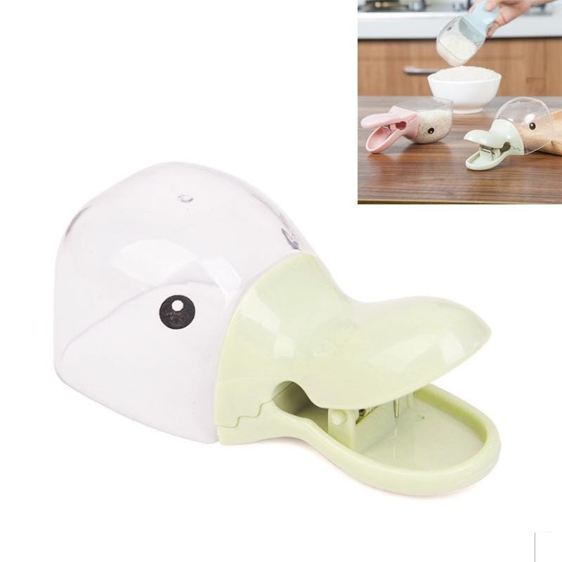 Kitchen Multifunctional Duck Head Shape Plastic Rice Shovel Sealing Clip Household Cute Cartoon Mini Water Scoop (Green)