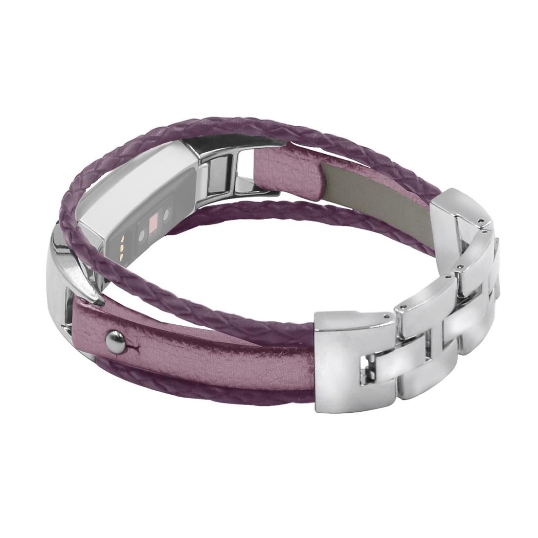 For Fitbit Alta HR Smart Bracelet Woven Double Loop Leather Strap Watchband, Size:L (Pink Gold)