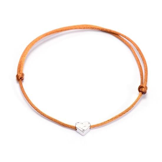 Handmade Rope Adjustable String Lucky Heart Bracelet (Brown-Silver)