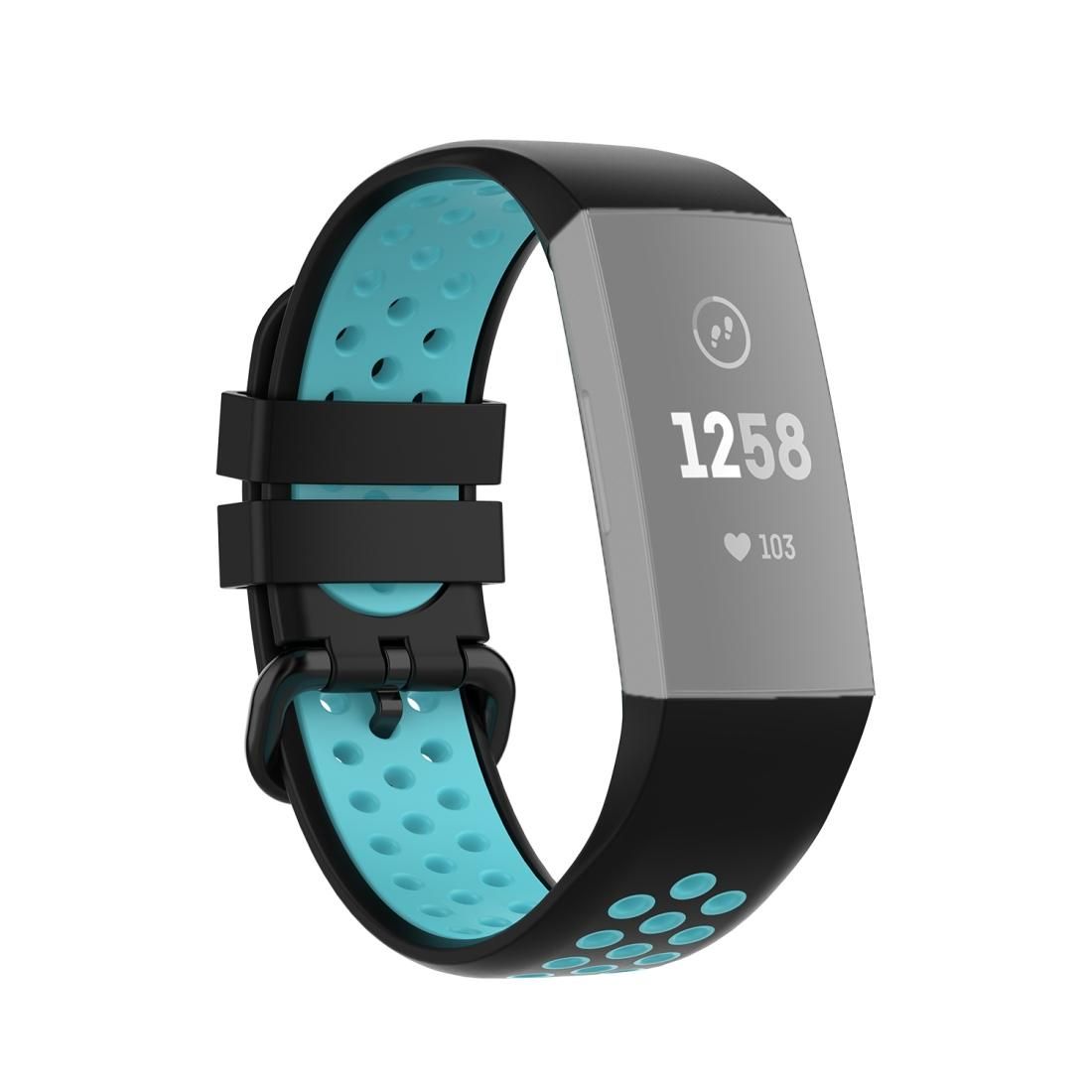 For Fitbit Charge 4 / Charge 3 / Charge 3 SE Watch Button Two Colors Silicone Replacement Strap Watchband (Black Teal)