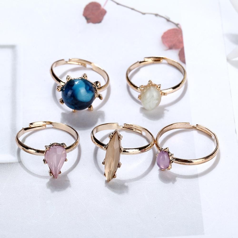 5 PCS Personality Geometric Diamond Alloy Ring Set Jewelry